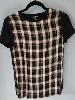 Lauren Ralph Lauren Navy Plaid  Top Size XS